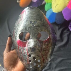 Silver and Red Hockey Mask